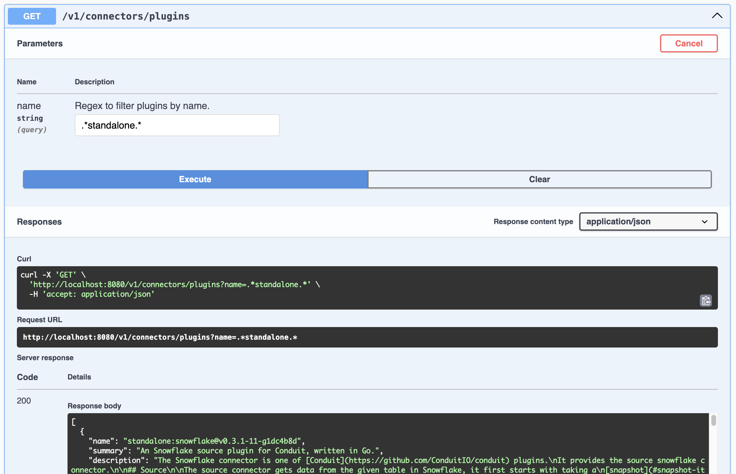 Custom Connector in Conduit Swagger UI